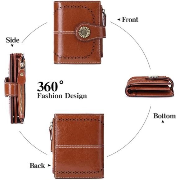 Small Womens Wallet Leather Bifold Card Holder RFID Blocking with Zipper Pocket - Picture 6 of 7